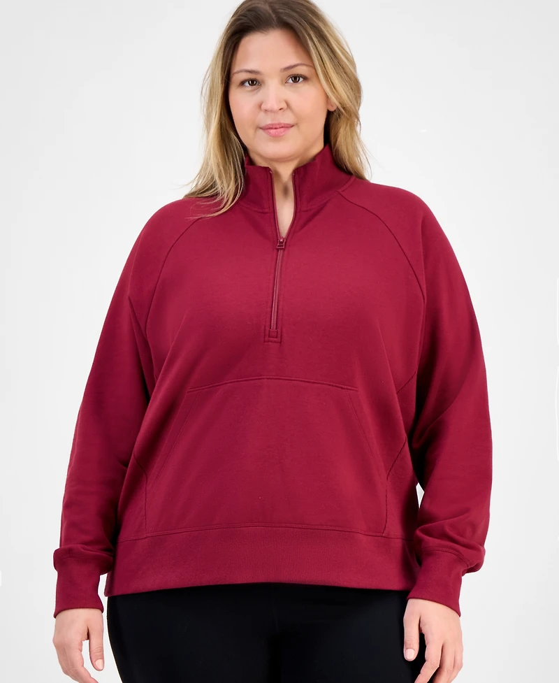 Id Ideology Plus Size Quarter-Zip Raglan-Sleeve Top, Macy's Exclusive