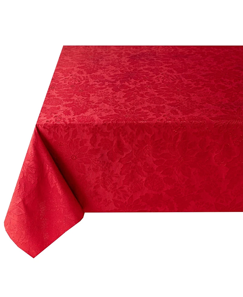 Benson Mills Red Poinsettia Foliage 60" x 120" Raised Jacquard Tablecloth