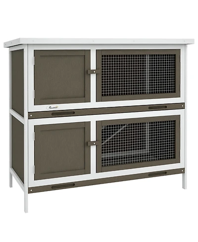 PawHut Wooden Bunny Hutch with Ramp, Indoor/Outdoor,