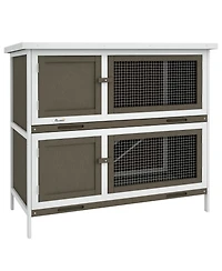 PawHut Wooden Bunny Hutch with Ramp, Indoor/Outdoor,