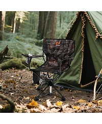Costway 360° Swivel Hunting Chair with Mesh Cup Holder & Storage Pockets Cozy Backrest