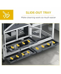 PawHut Wooden Rabbit Hutch with Wheels, Openable Roof, Storage Box