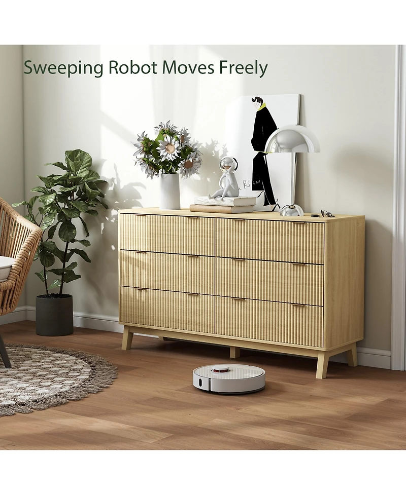 Homcom 6 Drawer Dresser for Bedroom, Fluted Chest of Drawers