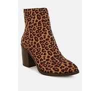 Veyara Leopard Print Block Heel Boots Women