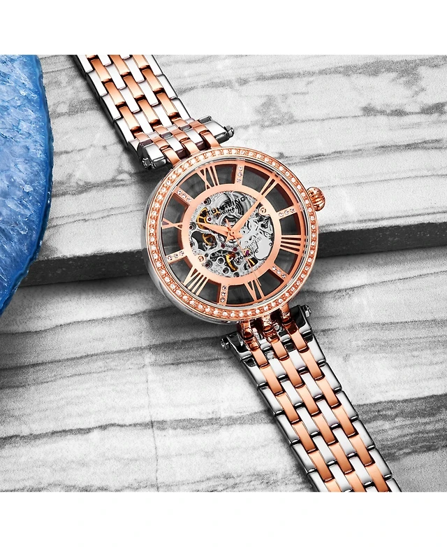 Stuhrling 3944 Delphi Women s Automatic Skeleton Watch 38mm, Silver-tone,  Crystal Bezel, Roman Numerals, Stainless Steel Bracelet
