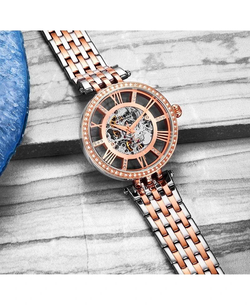 Stuhrling 3944 Delphi Women s Automatic Skeleton Watch 38mm, Silver-tone, Crystal Bezel, Roman Numerals, Stainless Steel Bracelet