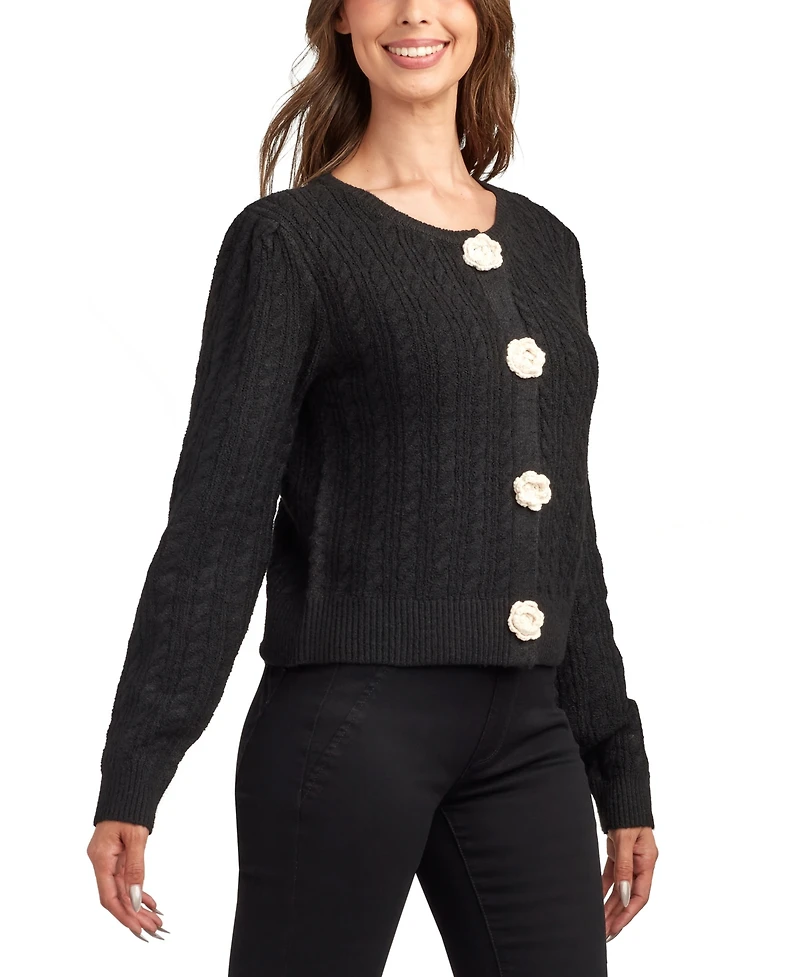 Bcx Juniors' Crewneck Long Sleeve Cardigan Sweater
