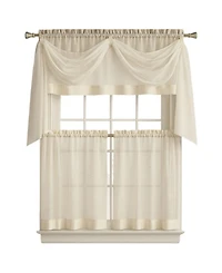Kate Aurora Living Complete 4 Piece Linen Leaf Embroidered Kitchen Curtain Set - 58 in. W x 36 L, Gold