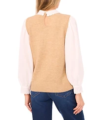CeCe Women's Scallop Edge Twofer Long Sleeves Sweater