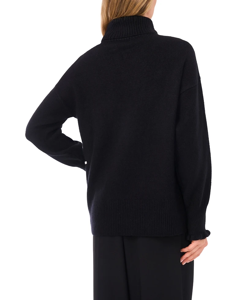 CeCe Women's Embroidered Ribbon Turtleneck Sweater