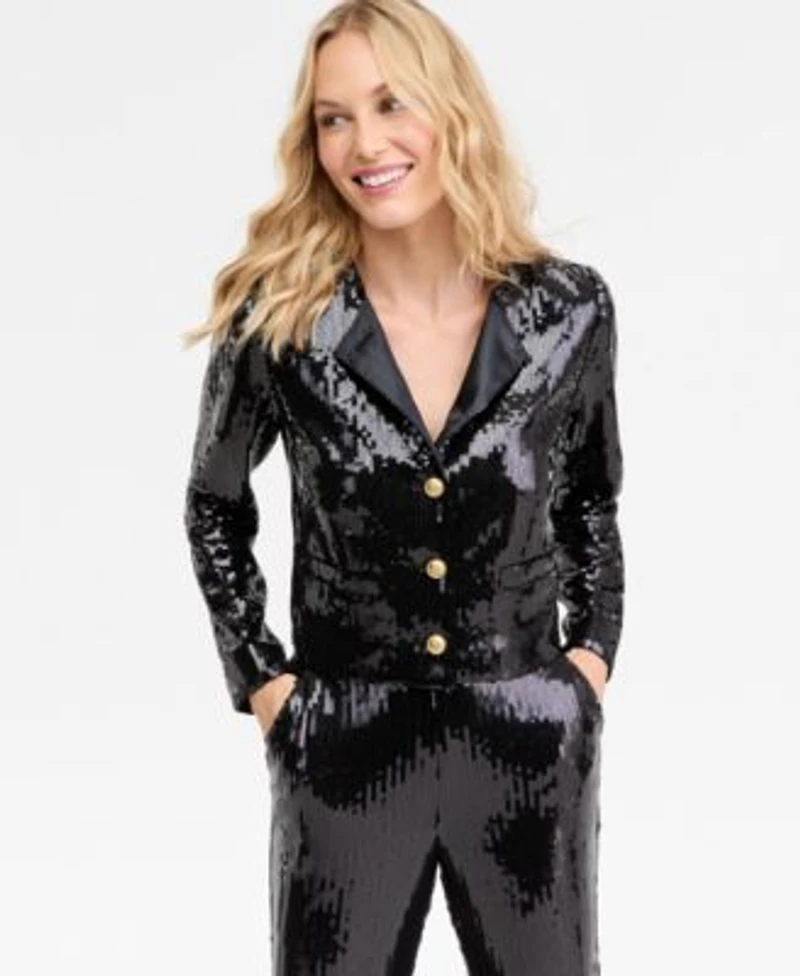 I.N.C. International Concepts Womens Sequin Jacket P Xs Xxl Macys Exclusive