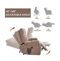 Maison Boucle Oversized Chenille Lift Recliner with Heat & Massage, Cup Holders, Dual Motor Electric Chair for Seniors-Maison