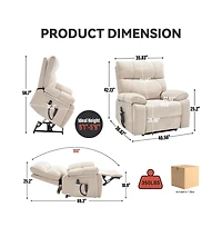Maison Boucle Oversized Chenille Lift Recliner with Heat & Massage, Cup Holders, Dual Motor Electric Chair for Seniors-Maison