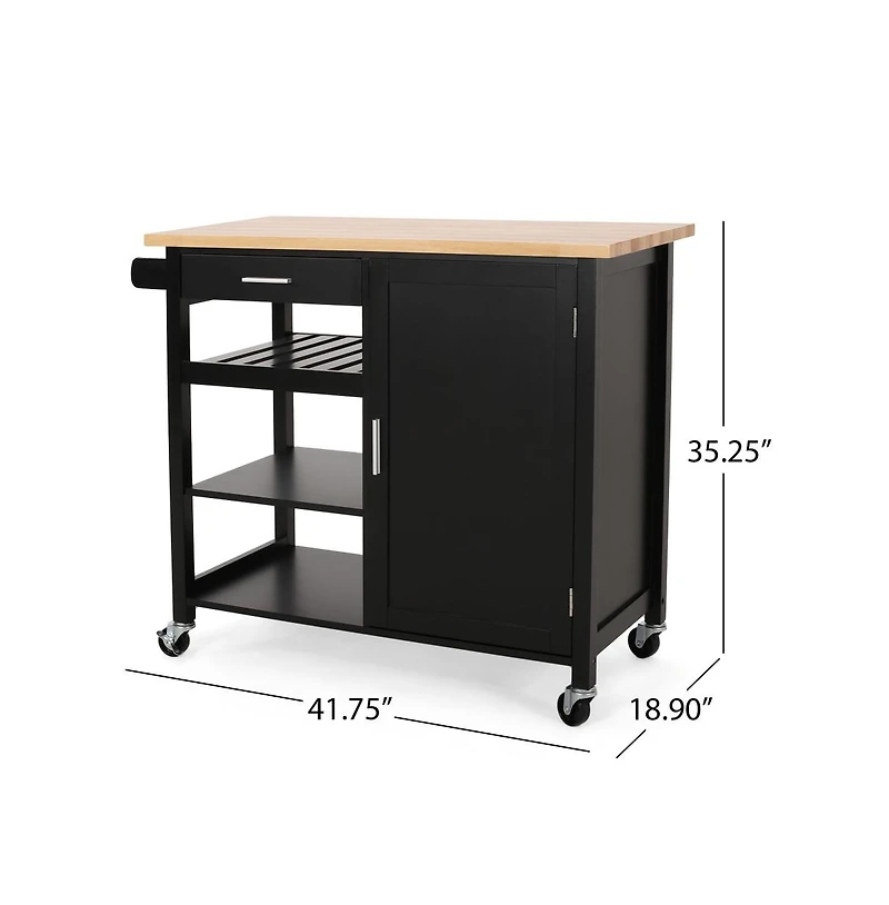 Maison Boucle 41.75" Rolling Kitchen Island with Solid Wood Top, Drawer & Cabinet, Portable Storage Cart Towel Rack-Maison