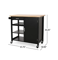 Maison Boucle 41.75" Rolling Kitchen Island with Solid Wood Top, Drawer & Cabinet, Portable Storage Cart Towel Rack-Maison