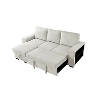 Modern Pull-Out Sofa Bed with Storage Chaise, Usb Charging & Bookshelf Arm, Sleeper Sectional Couch for Small Spaces-Maison Boucle
