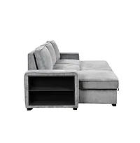 Modern Pull-Out Sofa Bed with Storage Chaise, Usb Charging & Bookshelf Arm, Sleeper Sectional Couch for Small Spaces-Maison Boucle