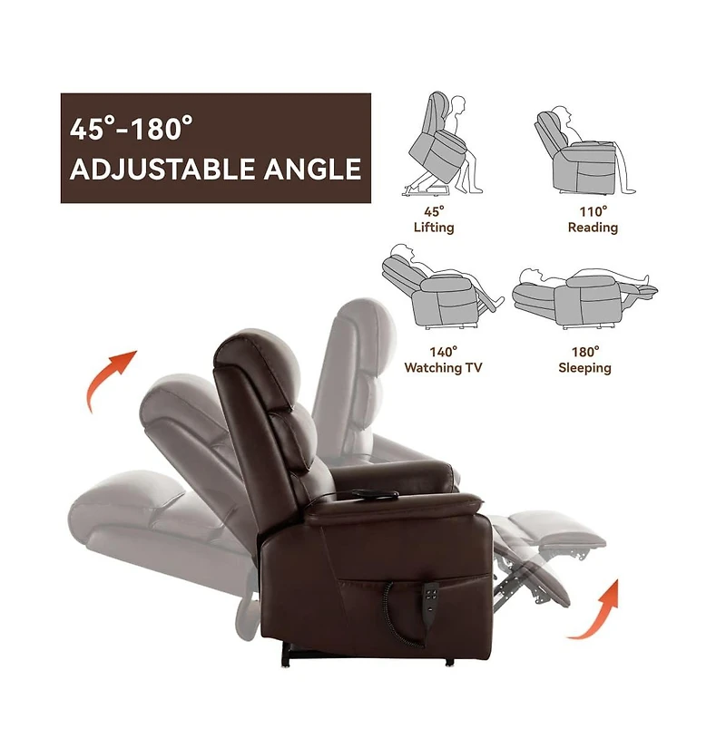 Maison Boucle Dark Brown Faux Leather Power Lift Chair with Heat, Massage & Dual Motor, Heavy Duty Recliner for Elderly with Remote-Maison Boucle