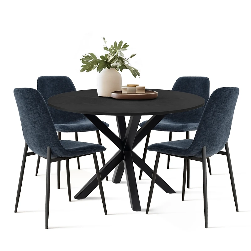 5-Piece Modern Dining Set with 39.5 Inch Round Table and 4 Chairs, Multiple Color Options for Kitchen & Room-Maison Boucle