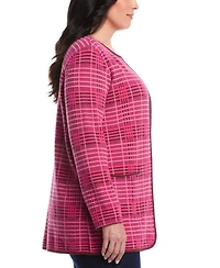 Rafaella Plus Size Crosshatch Patch Pocket Open Long Sleeve Cardigan Sweater