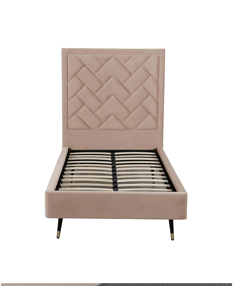 Manhattan Comfort Crosby Modern Twin-Size Velvet Upholstered Bedframe and Headboard