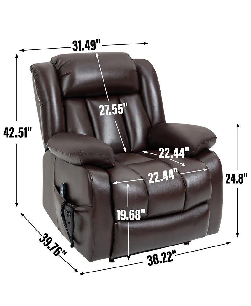 Clihome Dual Motor Infinite Position Up to 350 Lbs Electric Medium size Brown Power Lift Recliner Chair with 8 Point Vibration Massage and Lumbar Heat