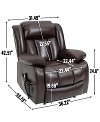 Clihome Dual Motor Infinite Position Up to 350 Lbs Electric Medium size Brown Power Lift Recliner Chair with 8 Point Vibration Massage and Lumbar Heat