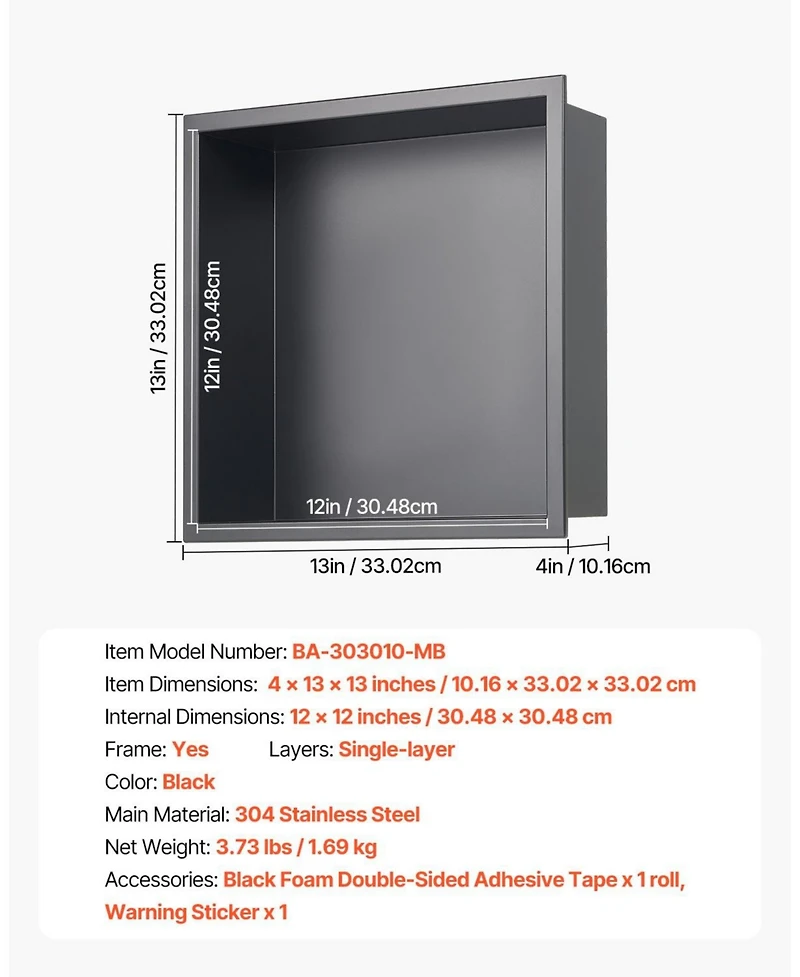 Slickblue Stainless Steel Shower Niche Recessed Wall Shelf for Bathroom Storage