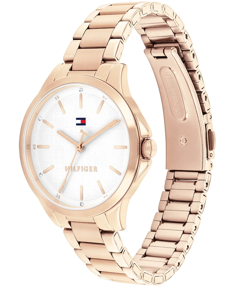 Tommy Hilfiger Women's Quartz Carnation Gold Tone Stainless Steel Bracelet Watch, 34mm