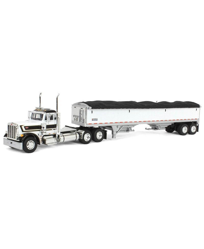 First Gear 1/64 White Black Peterbilt 379 Day Cab w/ White Wilson Grain Trailer Dcp