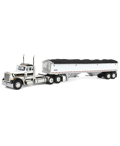 First Gear 1/64 White Black Peterbilt 379 Day Cab w/ White Wilson Grain Trailer Dcp