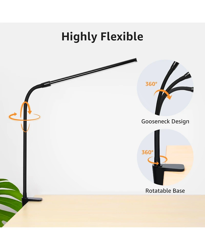 Lepro Clip-on Led Desk Lamp, Dimmable Usb-Powered with 3 Color Modes 10 Brightness, 360°Adjustable Gooseneck