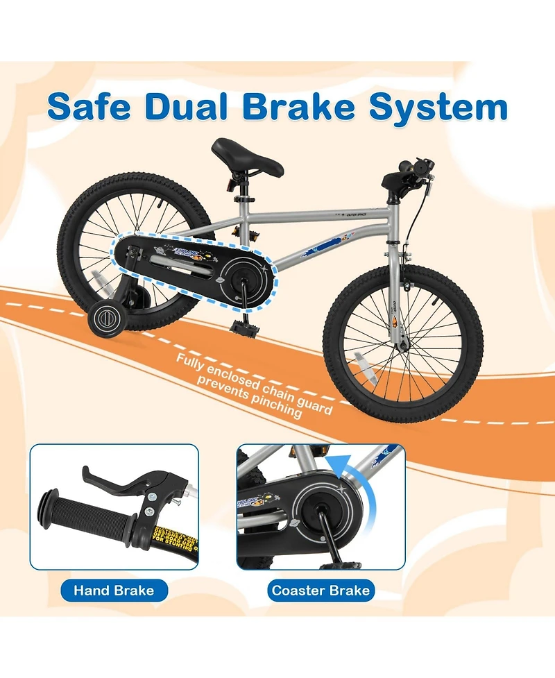 18 Inch Kids Bike Bicycle for Boys Girls 3-8 with High Carbon Steel Frame
