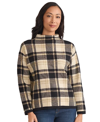 Jones New York Petite Plaid Long Sleeve Sweater