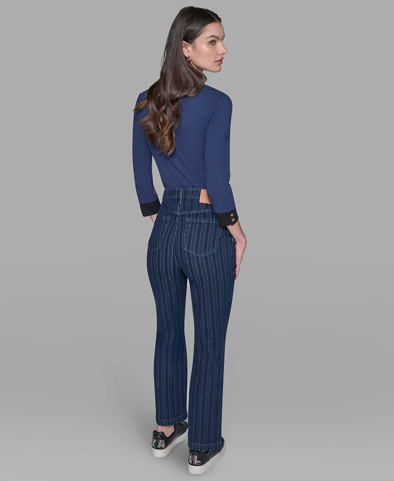 Karl Lagerfeld Paris Women's Striped Straight Fit Jeans