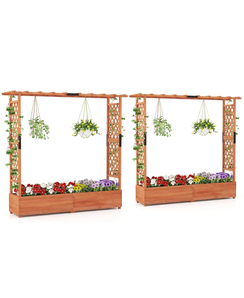 Gymax 2PCS Raised Garden Bed Planter Box w/ Side & Top Trellis for Vine Climbing Plants