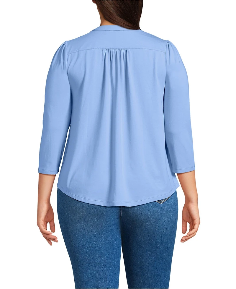 Lands' End Women's Plus 3/4 Sleeve Lightweight Jersey Embellished Top