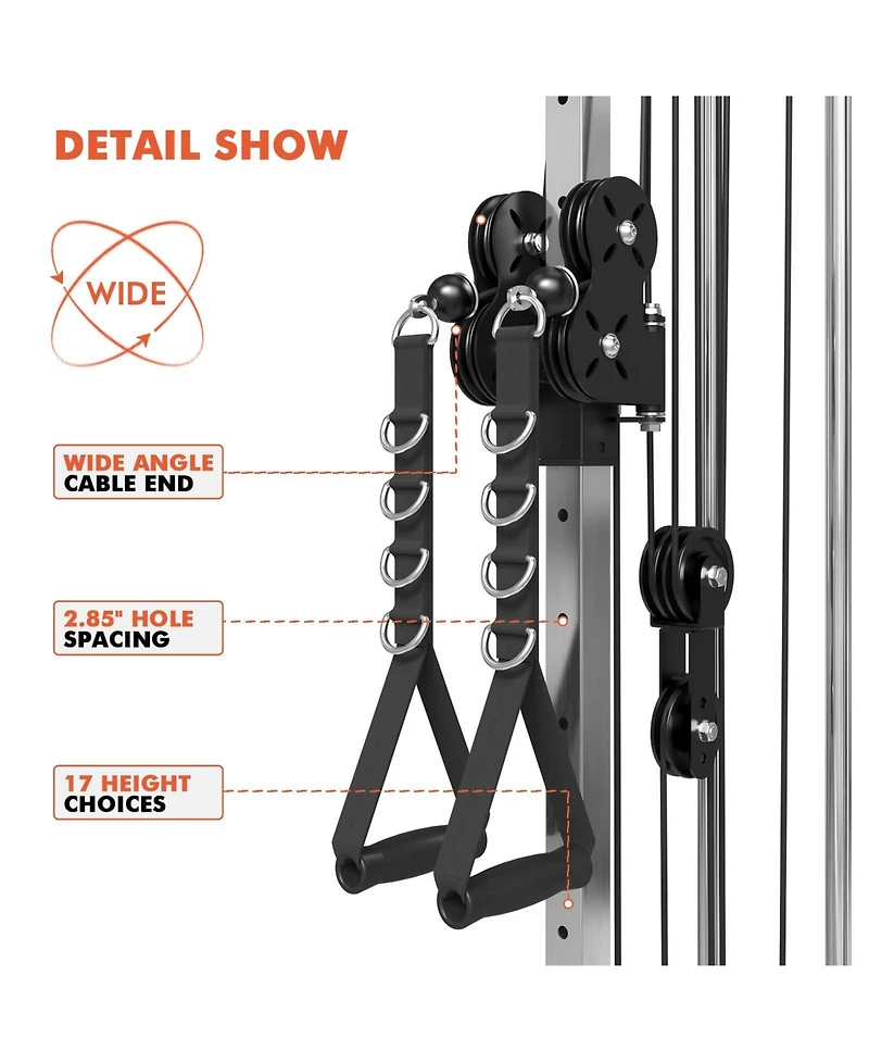 Mikolo Wall Mount Cable Station, Crossover Machine with 18 Positions Dual Pulley System for Home Gym Fitness Equipment