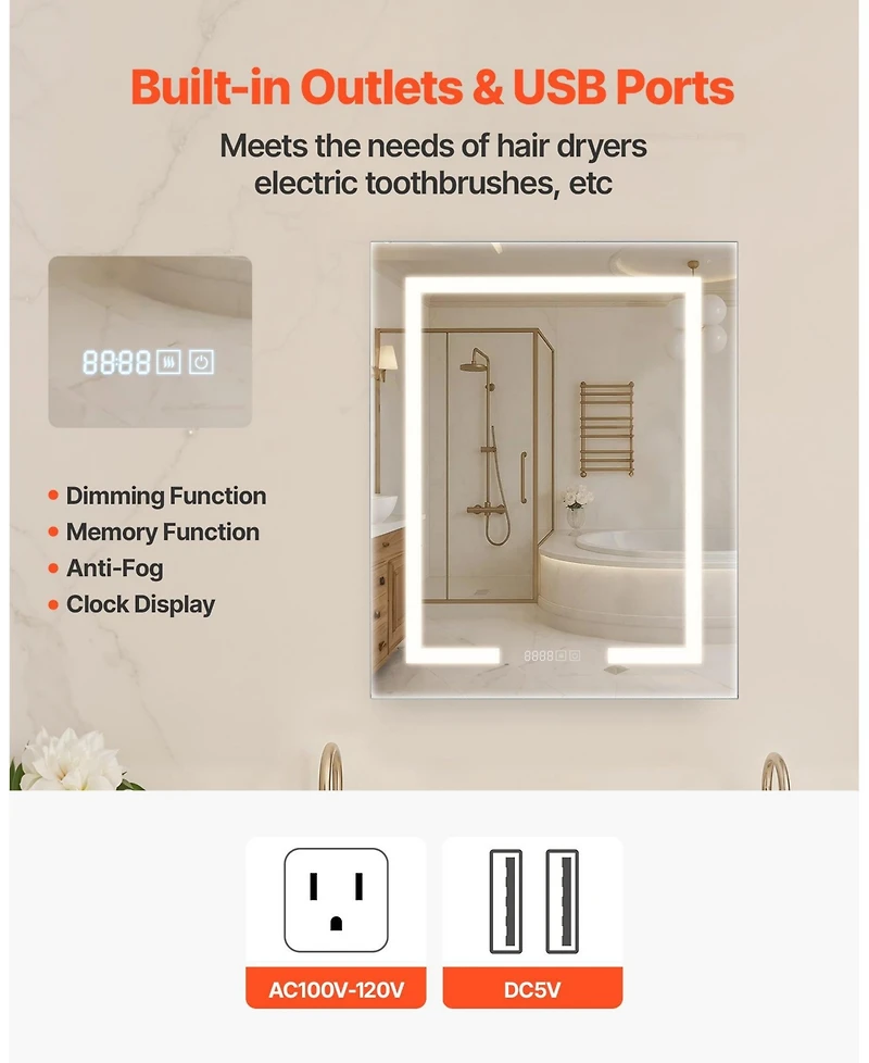 Slickblue Wall-Mount Medicine Cabinet with Lights and 2-Side Mirrors