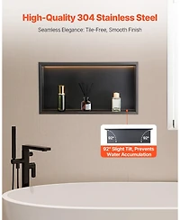 Slickblue Shower Niche Stainless Steel Recessed Shelf with Led Strip