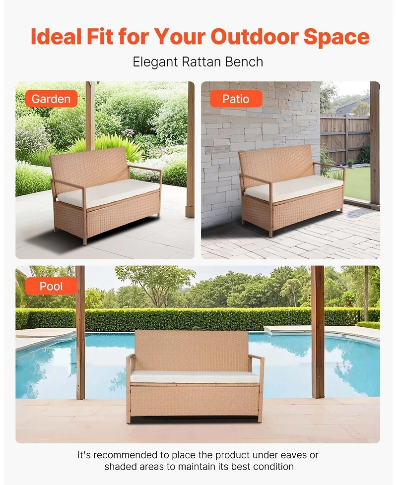 Slickblue Outdoor Storage Bench Pe Rattan 70Gal Waterproof Deck Box with Seating