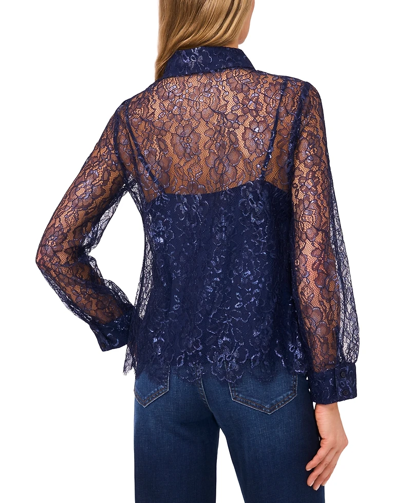 CeCe Women's Relaxed Long Sleeve Button Down Top