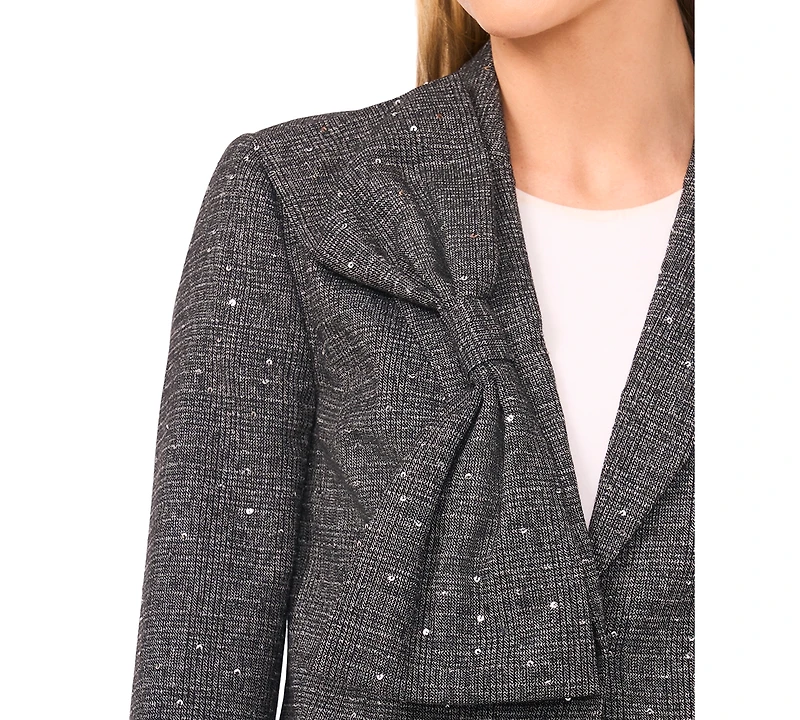 CeCe Women's Cropped Long Sleeve Lapel Bow Blazer