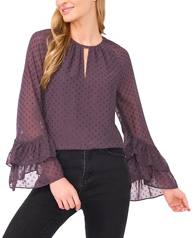CeCe Women's Tiered Flowy Long Sleeves Keyhole Top