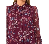 CeCe Women's Long Sleeve Double Ruffle Cuff Button Top