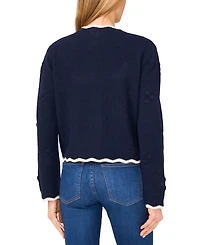 CeCe Women's Scallop Edge Pom Knit Long Sleeves Cardigan
