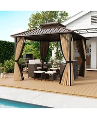Costway 10 x 10 Ft Hardtop Gazebo with Netting Heavy-Duty Double-Roof Galvanized Metal Top