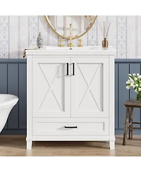 Casainc 30" Bathroom Vanity with Sink, Solid Wood Frame and Mdf, 2 Soft-Close Doors, Drawer and Storage Shelves