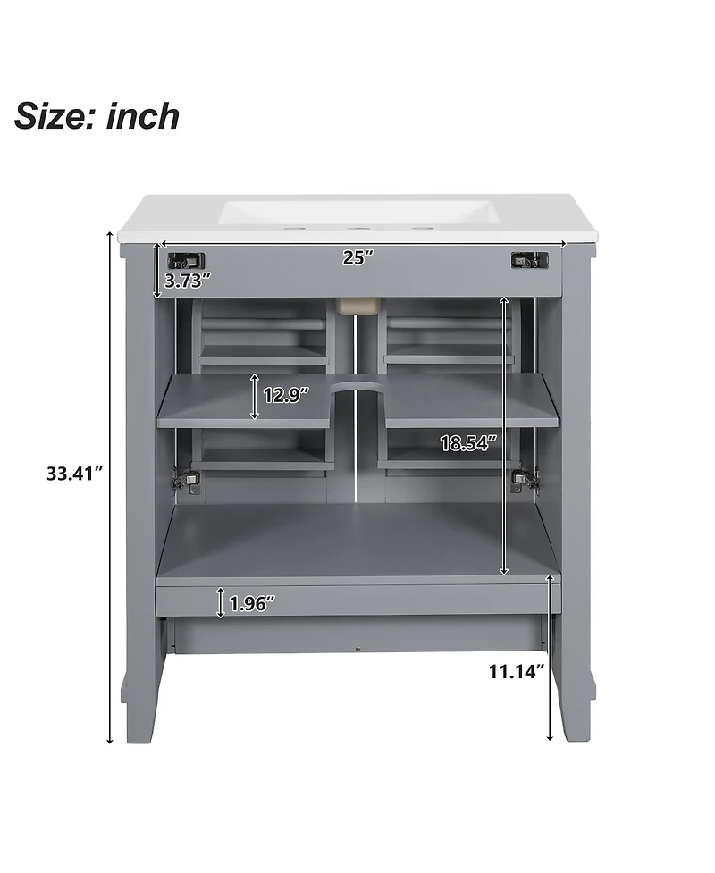 Casainc 30" Bathroom Vanity with Sink, Solid Wood Frame and Mdf, 2 Soft-Close Doors, Drawer Storage Shelves