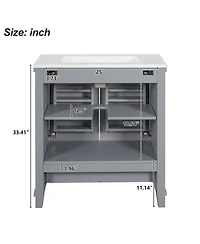 Casainc 30" Bathroom Vanity with Sink, Solid Wood Frame and Mdf, 2 Soft-Close Doors, Drawer Storage Shelves